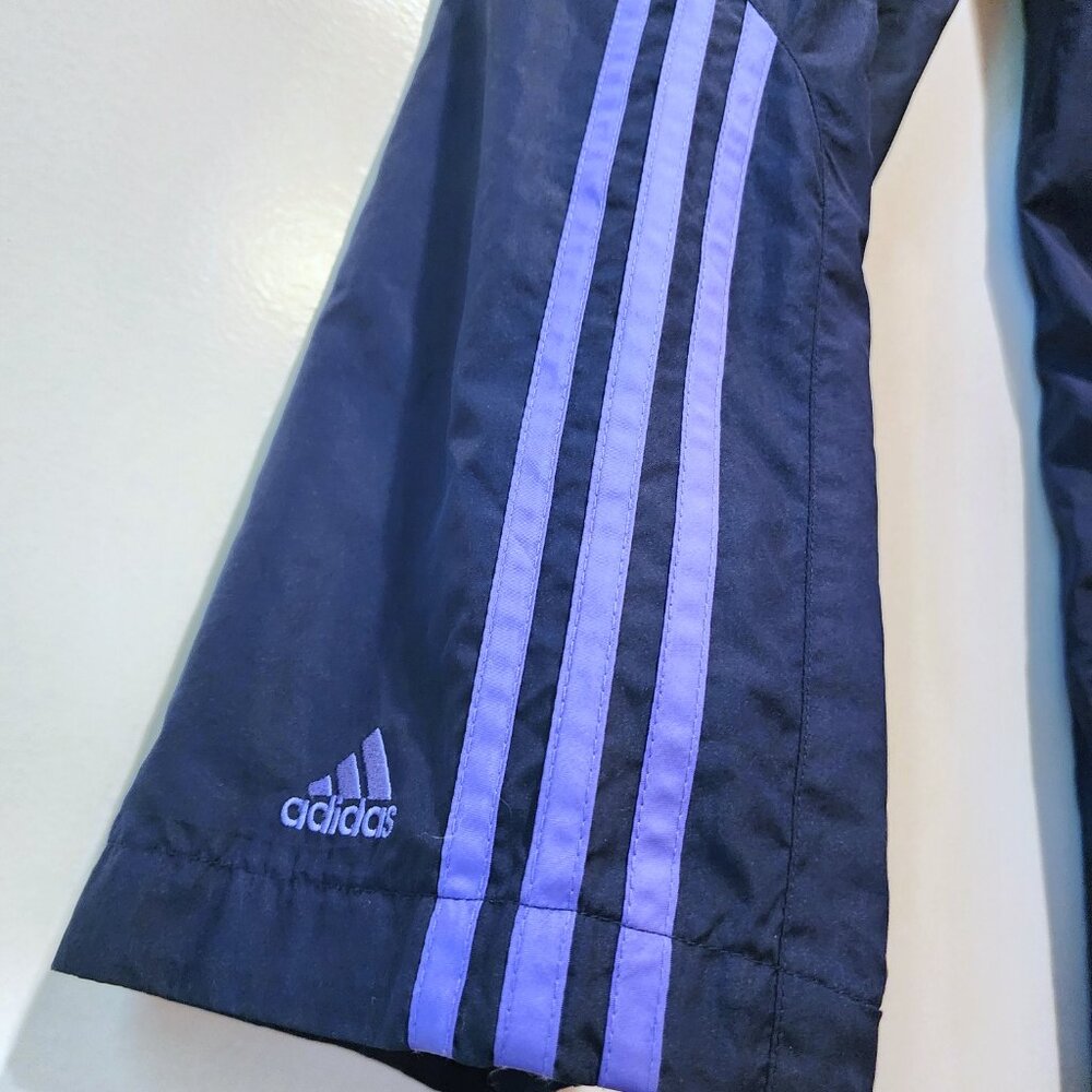 Adidas Womens Wide Leg Blue Trackpants w/Purple Stripes Fully Lined SZ L